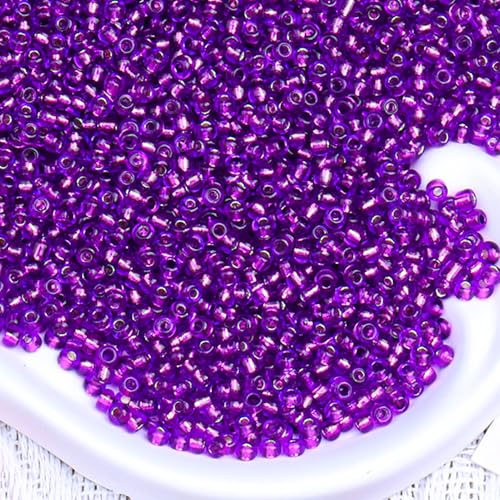2000pcs Glass Seed Beads Bulk, 4mm 6/0 Mini Pony Spacer Small Individual Color Seed Beads for DIY Bracelet Necklaces Wrist Jewelry Making, Frosted Silver Purple - color: Frosted Silver Purple