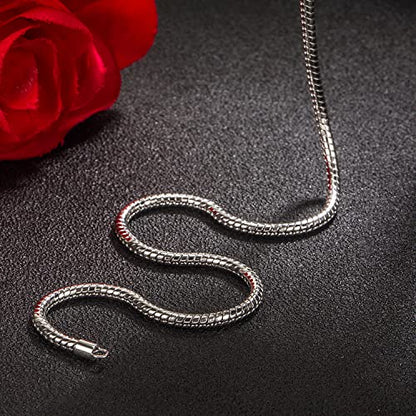 H&Beautimer Classic Unisex 925 Sterling Silver Necklace 3-4MM Round Snake Chain Necklace for Men Women - Party Fine Jewelry - Original Silver Link Necklace 16-17-18-19-20-22-24-26-28-30'' - size: 26 Inches, style: 3MM Width