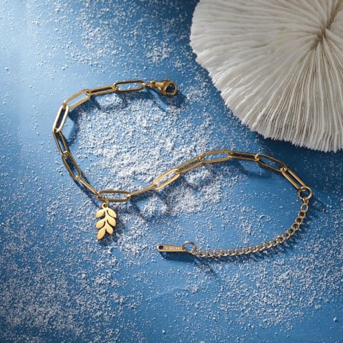 Dreamtimes Daisy Flower Anklets for Women Leaf Anklet Dainty Beach Anklet Jewelry Stainless Steel Adjustable Foot Chain Summer Boho Charm Foot Ankle Bracelet Jewelry - color: Leaf-Gold