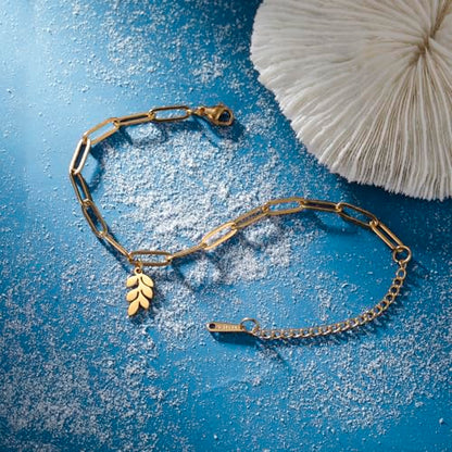 Dreamtimes Daisy Flower Anklets for Women Leaf Anklet Dainty Beach Anklet Jewelry Stainless Steel Adjustable Foot Chain Summer Boho Charm Foot Ankle Bracelet Jewelry - color: Leaf-Gold