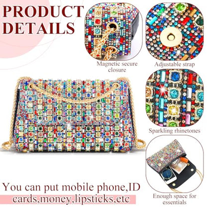 Quelay 4 Pcs Purse Rhinestone Jewelry Set Women | Wedding Bridal Prom Jewelry Sparkly Clutch Handbag with Necklace Bracelet Dangle Earrings Shiny Costume Kit - color: Multicolor, style: Classic