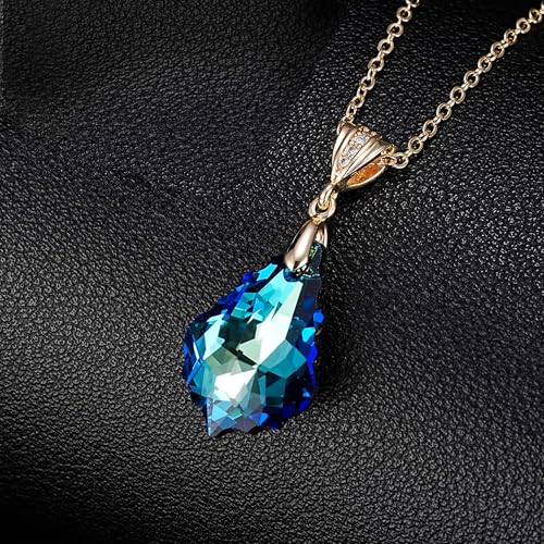 EVEVIC Teardrop Austrian Crystal Charm Pendant Necklace for Women | 14K Gold Plated,Adjustable Chain Fit,Elegant Teardrop Crystal,Gift Box Included,Perfect for Daily Wear and Special Events - color: Bermuda Blue