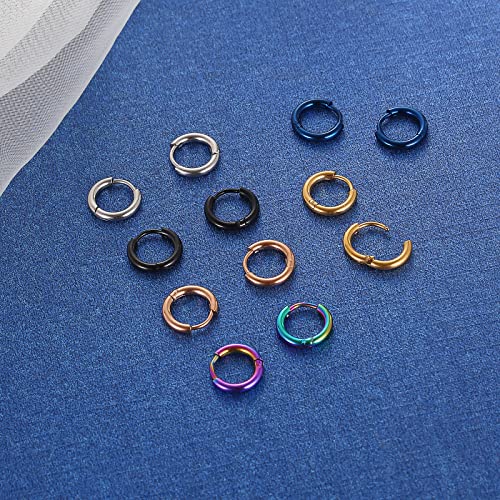 316L Surgical Stainless Steel Small Hoop Earrings 8mm 10mm 12mm 14mm Hypoallergenic Huggie Hoop Earrings Helix Lobes Hinged Sleeper Earrings Cartilage Piercings - color: A: Diameter 8mm (6 Color),6 Pairs