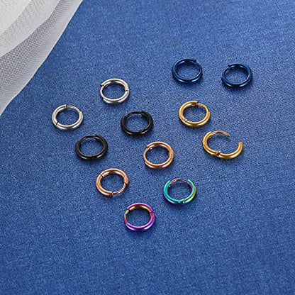 316L Surgical Stainless Steel Small Hoop Earrings 8mm 10mm 12mm 14mm Hypoallergenic Huggie Hoop Earrings Helix Lobes Hinged Sleeper Earrings Cartilage Piercings - color: A: Diameter 8mm (6 Color),6 Pairs