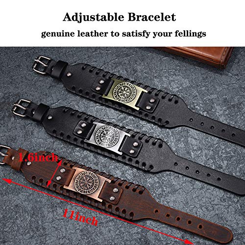 GelConnie Viking Bracelet Punk Leather Cuff Bracelet Gothic Leather Wristband Bracelet with Nordic Amulet Scandinavian Talisman Celtic Pagan Jewelry - color: Brown Compass