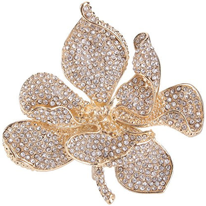 EVER FAITH Women's Austrian Crystal Orchid Flower Petal Brooch - color: Clear Gold-Tone