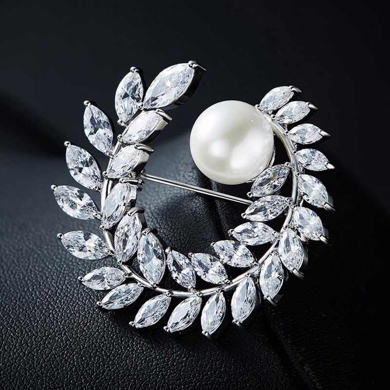 Brooches for Women, Shiny Cubic Zirconia Brooch Pins for Women Fashion Brooch Pin Broach Jewelry Gift - color: Olive branch
