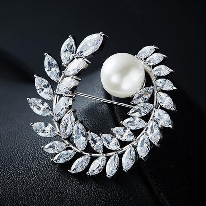 Brooches for Women, Shiny Cubic Zirconia Brooch Pins for Women Fashion Brooch Pin Broach Jewelry Gift - color: Olive branch