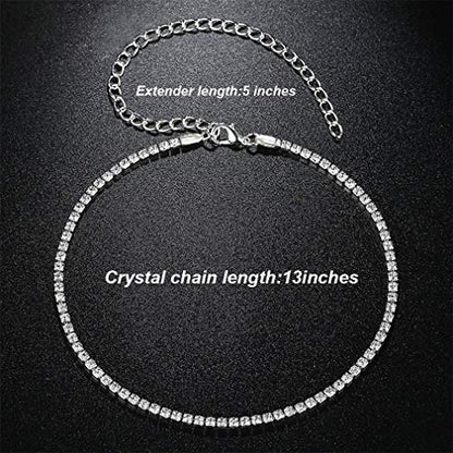 Tennis Necklaces for Women Sparkly Rhinestone Choker Diamond Chain Necklace - style: Silver 1 Row