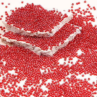 2mm Glass Seed Beads Bulk, Deep Red with Silver 12/0 Tiny Round Seed Bead, Small Mini Pony Craft Beads for Bracelet Necklace Wrist Jewelry Making Beading Weaving DIY Crafts Supplies - color: Deep Red with Silver