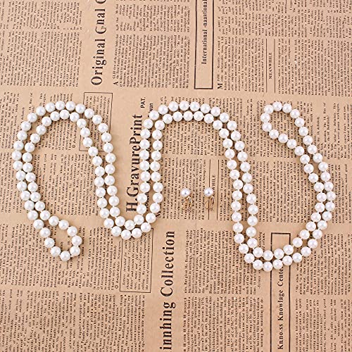 Handmade Faux Pearl Necklace and Clip on Earrings Jewelry Sets for Women Bib Choker Collar Necklace - color: 140cm White Necklace+Clip Earrings