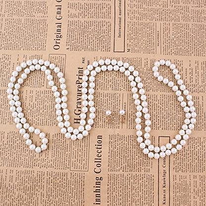 Handmade Faux Pearl Necklace and Clip on Earrings Jewelry Sets for Women Bib Choker Collar Necklace - color: 140cm White Necklace+Clip Earrings
