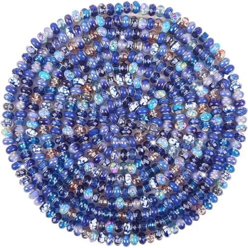 200Pcs Large Hole Beads Spacer Beads Dark Blue Assorted European Craft Big Beads Large Hole Lampwork Murano Bead Fairy Wand Garden Bead for DIY Pens Charm Bracelets Jewelry Making Decoration Supplies - color: Dark Blue, size: 200 Pcs