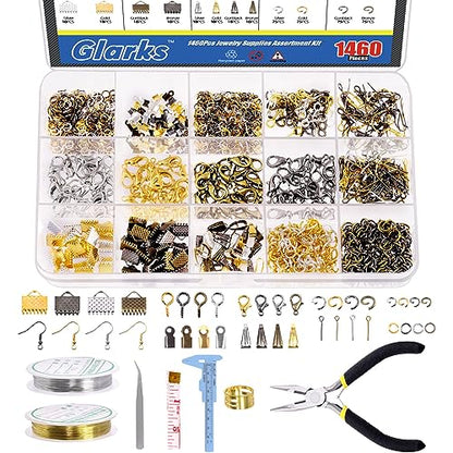 Glarks 1467Pcs Jewelry Making Supplies Kit with Accessories, Jewelry Making Pliers, Beading Wires and Findings for Making and Repair - size: 1459pcs