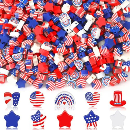 Patriotic Clay Beads,300Pcs Red White and Blue Beads for Bracelets | Polymer Clay, 4th of July Crafts, Making Independence Day Bracelets, 300Pcs Red White Blue Stars Hearts and Mixed Shapes - color: Red White Blue