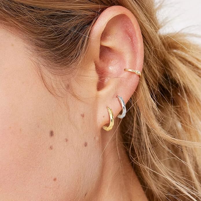 Gold and Silver Hoop Earrings for Women Small Huggie Earrings Hoops | Lightweight Hypoallergenic Hoop Earrings Set for Women Gifts - color: twisted hoop