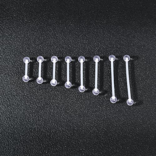 14G Clear Bioflex Flexible Acrylic Straight Bar Piercing | Tongue Rings Barbells Nipple Ring Retainer, For Work, Pregnancy, MRI, Surgery, 12MM-38MM - color: 21-38mm*2 PCS