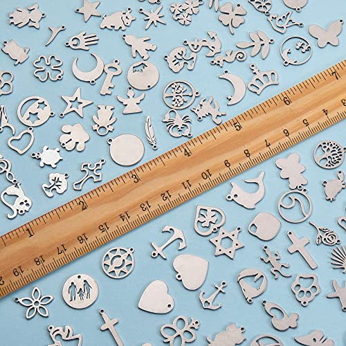 Assorted Stainless Steel Charms for Jewelry Making, 100Pcs | Jewelry Charms Bulk, Cute Pendants, Jewelry Findings, DIY Craft Supplies for Necklaces, Bracelets, Earrings and Keychains