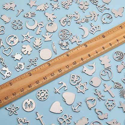 Assorted Stainless Steel Charms for Jewelry Making, 100Pcs | Jewelry Charms Bulk, Cute Pendants, Jewelry Findings, DIY Craft Supplies for Necklaces, Bracelets, Earrings and Keychains