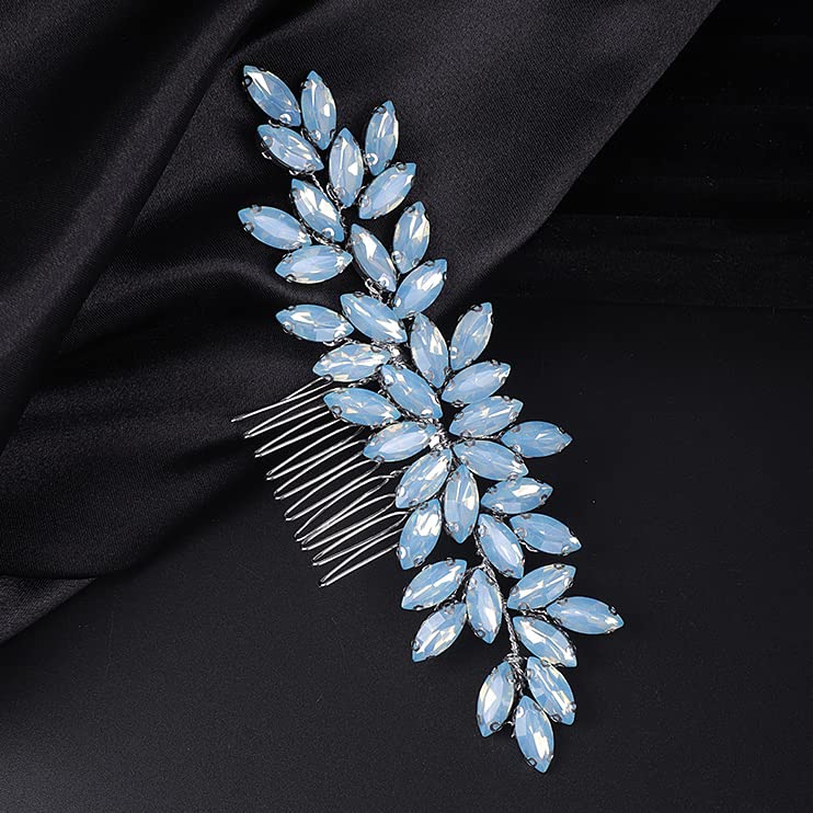 Teyglen Women's Opal Dainty Full Rhinestones Hair Comb, Luxurious Shiny Rhinestones Bridal Side Hair Accessories for Women Bride Girls - color: Opal