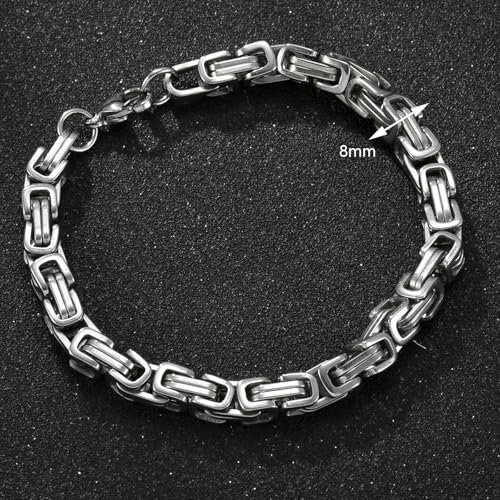 Kim Carrey Stainless Steel Bicycle Chain Bracelet for Men, 8mm Wide, Lobster Clasp, Color-Fast, Cool Durable Jewelry Gift for Him