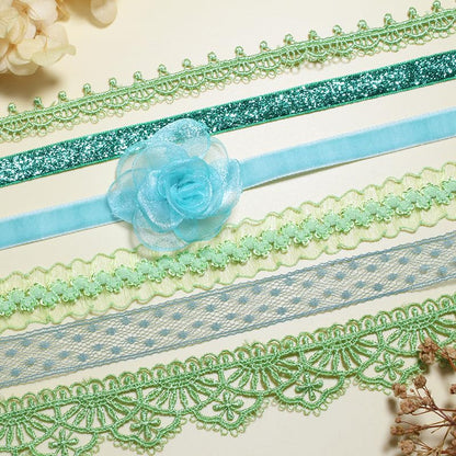 Nova&Aria Chokers Set For Women Heart Choker Necklaces Flower Pendant Velvet Cute Pink Turquoise Blue White Black Choker Necklace Christmas Colorful Lace Chokers - color: Green B