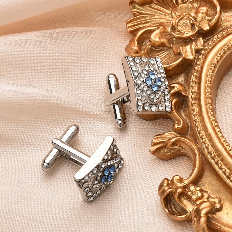 Tuxedo Studs Rhinestone Tie Clip for Men French Cuff Links Tie Bar Clip Suit Shirt Accessories for Men Wedding Business Crystal Cufflinks Necktie Clips - color: Silver-A