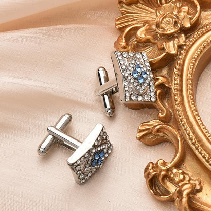 Tuxedo Studs Rhinestone Tie Clip for Men French Cuff Links Tie Bar Clip Suit Shirt Accessories for Men Wedding Business Crystal Cufflinks Necktie Clips - color: Silver-A