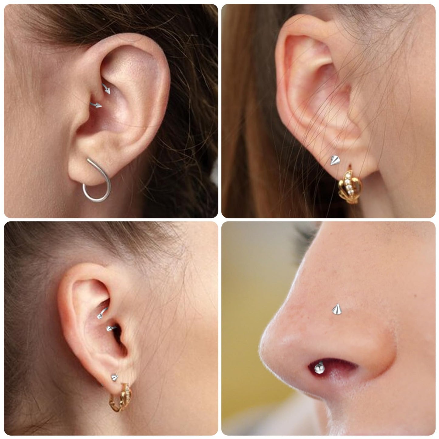 32Pcs Lip Rings for Women 16G Stainless Steel Horseshoe Labret Studs Monroe Lip Barbell Ring Snake Bite Piercing Jewelry Helix Earring Daith Tragus Cartilage Surgical Steel Jewelry - color: Sliver