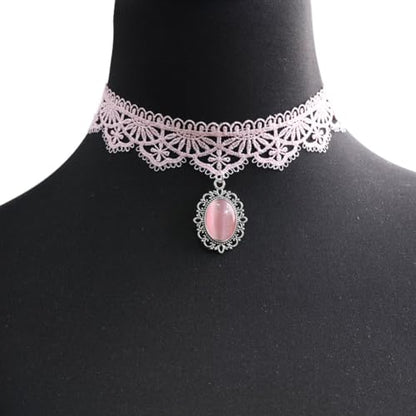Pink Lace Choker Necklace Set, 10 Pieces - color: Pink