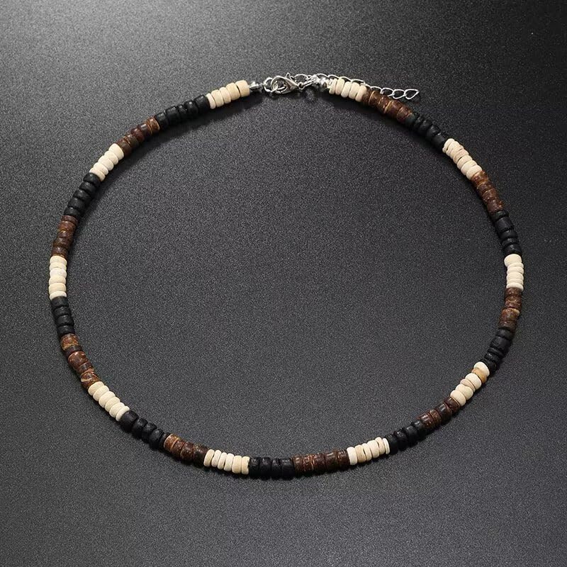 Handmade Wooden Beads Choker Necklace for Men Women Bohemian Coconut Beaded Surfer Necklace Hawaiian Summer Beach Jewelry - color: Multi