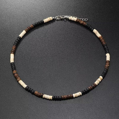 Handmade Wooden Beads Choker Necklace for Men Women Bohemian Coconut Beaded Surfer Necklace Hawaiian Summer Beach Jewelry - color: Multi