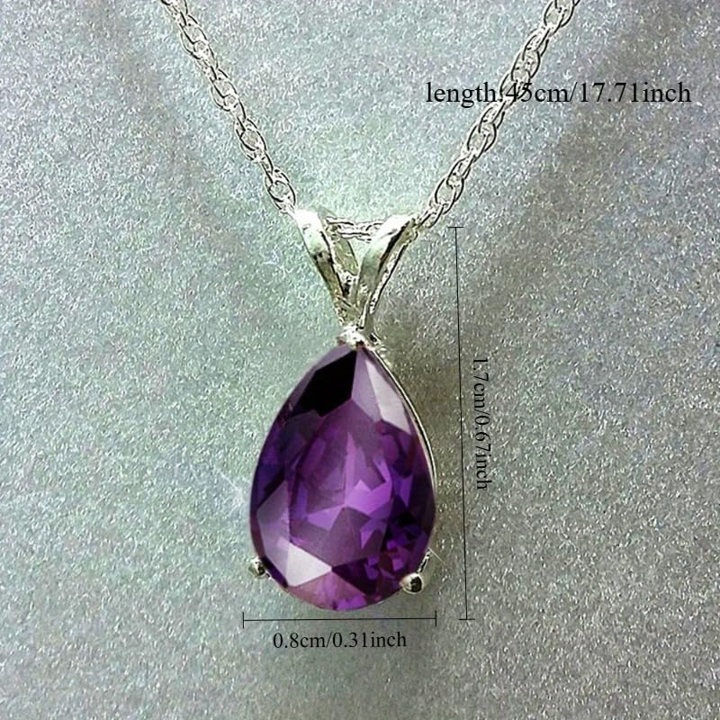 Exquisite Teardrop Zircon Pendant Necklace for Women Bridal Wedding Charm Necklace Jewelry Valentine's Day Gift - color: purple