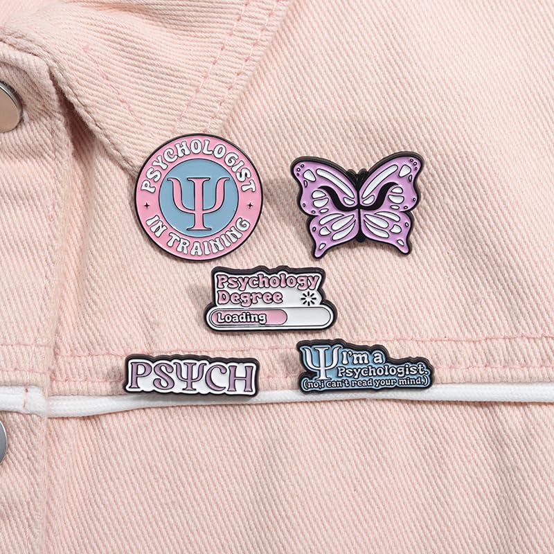 Cartoon Animal Enamel Brooch Set Cute Butterfly Duck Cat Lapel Pins for Backpacks Jacket Decoration Gifts for Friends - style: Psychology