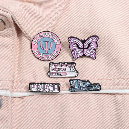 Cartoon Animal Enamel Brooch Set Cute Butterfly Duck Cat Lapel Pins for Backpacks Jacket Decoration Gifts for Friends - style: Psychology