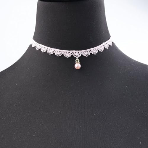 Pink Lace Choker Necklace Set, 10 Pieces - color: Pink