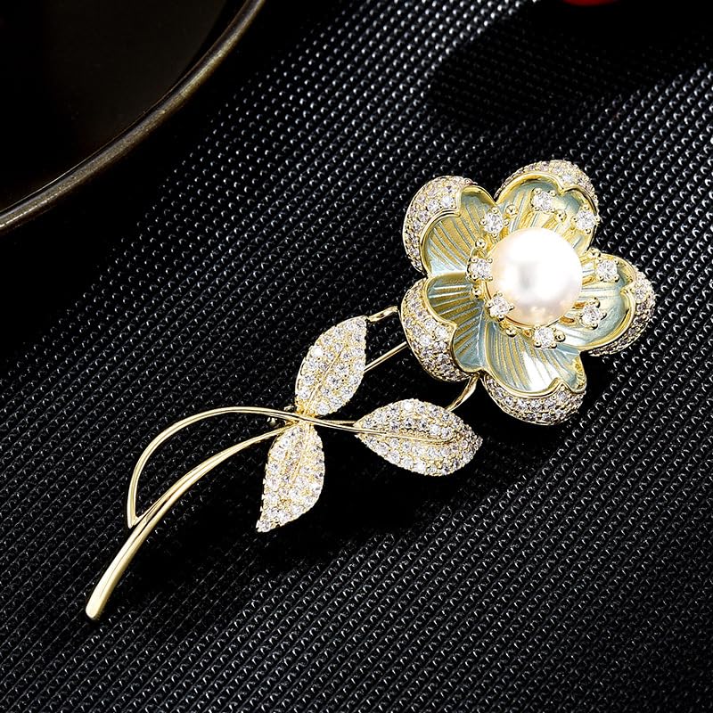 Flower Brooch for Women Rhinestone Pearl Zirconia Flower Lapel Pin Birthday Holiday Gift for Mother Wife Girlfriend - color: 07