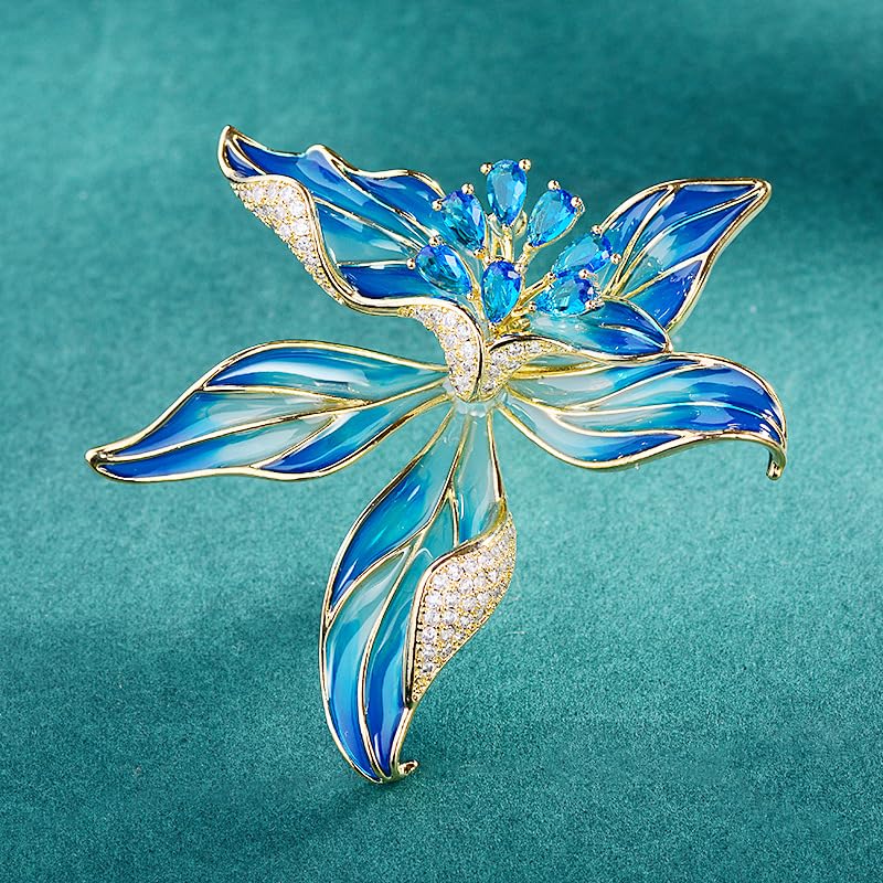 Flower Brooch for Women Rhinestone Pearl Zirconia Flower Lapel Pin Birthday Holiday Gift for Mother Wife Girlfriend - color: Blue