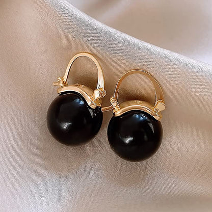 HUGE TOMATO 925 Sterling Silver Simulated Shell Pearl Earrings for Women Trendy, Big Pearl Drop Earrings Leverback Stud,18K Gold Plated Large Pearl Hoop Dangle Hypoallergenic Jewelry 14mm - color: Black