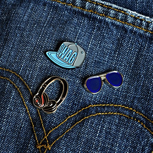 PinMart Swag Snapback Headphones Aviators Trendy Enamel Lapel Pin Set