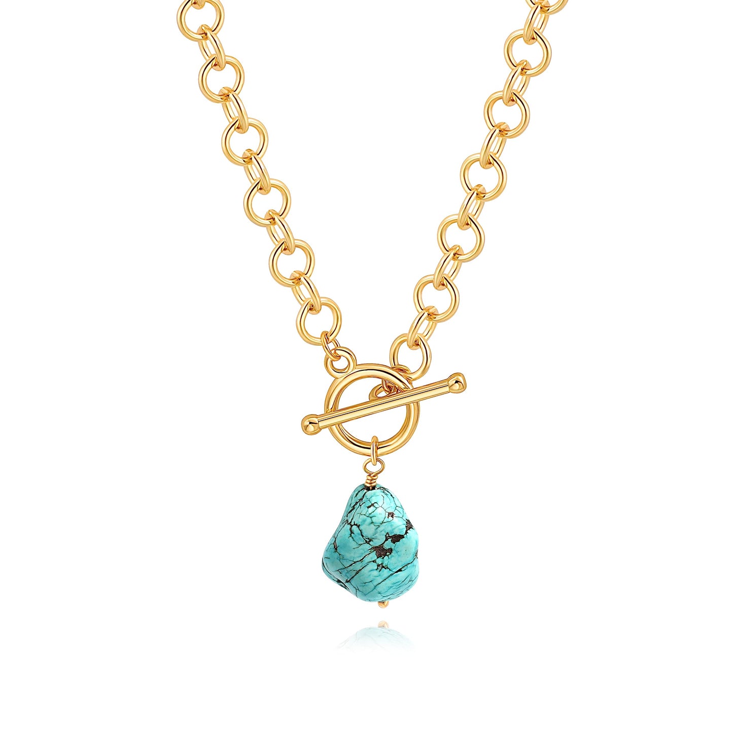 18k Gold Plated Chain Link Necklace for Women, Baroque Pearl/Compass Pendant Necklace - color: Turquoise