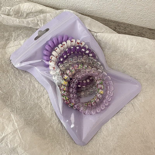 6PCS Spiral Hair Ties,Hair Ties No Damage,Coiled Plastic Hair Ties No Damage, Ponytail Holders for Thick and Thin Hair – Phone Cord Style,Ideal Gifts for Women,Purple - color: Purple