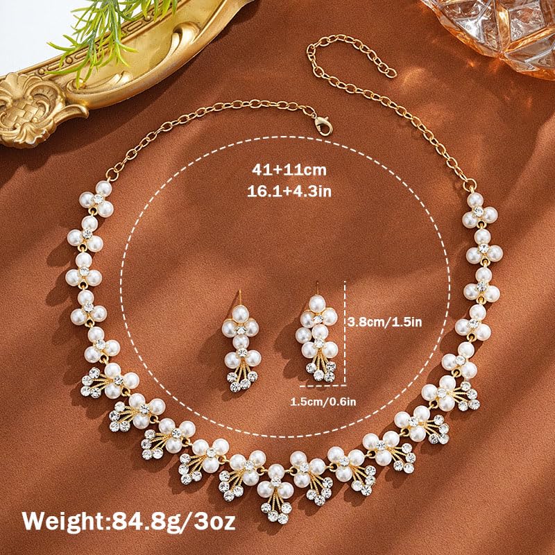 Gangel Pearl Necklace and Dangle Earrings Rhinestone Necklace Earring Set Faux Pearl Choker Necklace Wedding Bridal Jewelry Crystal Necklaces for Women