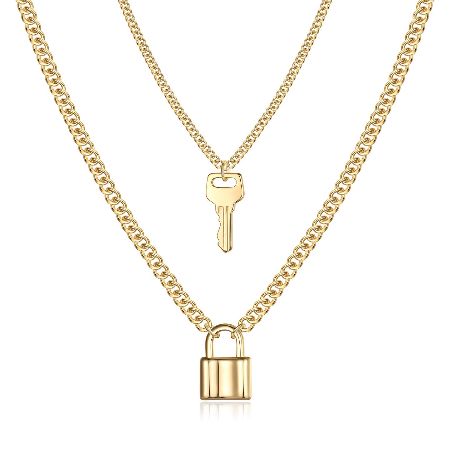 Turandoss Dainty Layered Choker Necklace, Handmade Y Pendant Necklace Multilayer Bar Disc Necklace Adjustable Layering Choker Necklaces for Women - style: 2PCS - Key&Lock