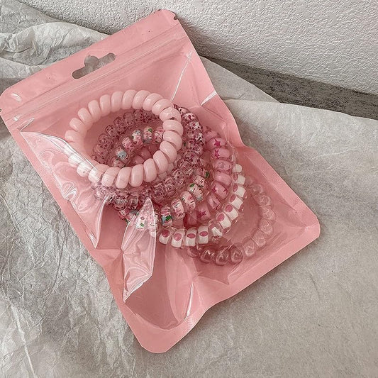 6PCS Spiral Hair Ties,Hair Ties No Damage,Coiled Plastic Hair Ties No Damage, Ponytail Holders for Thick and Thin Hair–Phone Cord Style,Ideal Gifts for Women,Pink - color: Pink