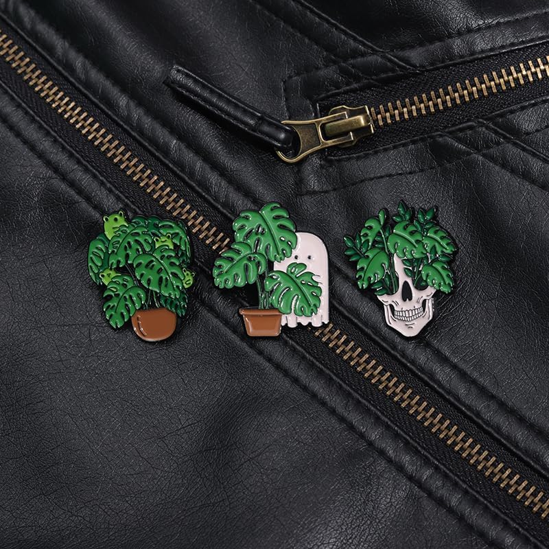 Cartoon Animal Enamel Brooch Set Cute Butterfly Duck Cat Lapel Pins for Backpacks Jacket Decoration Gifts for Friends - style: Green Potted Plant