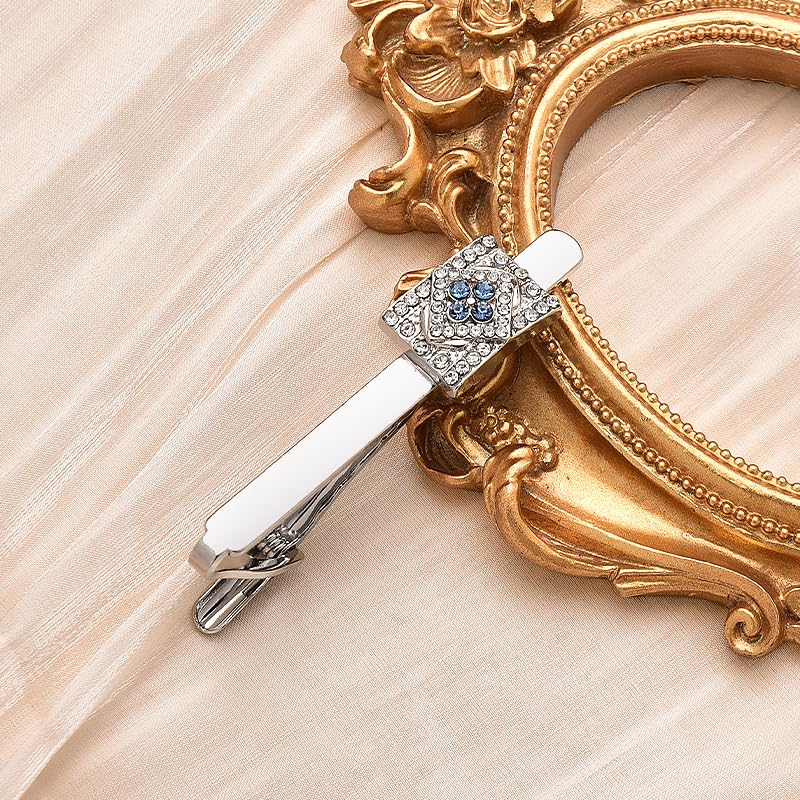 Tuxedo Studs Rhinestone Tie Clip for Men French Cuff Links Tie Bar Clip Suit Shirt Accessories for Men Wedding Business Crystal Cufflinks Necktie Clips - color: Silver-B