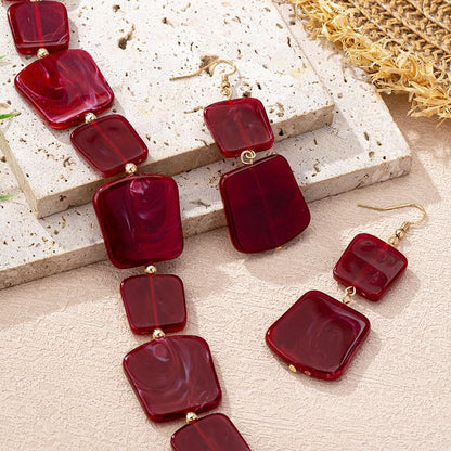 Retro Square Resin Beaded Jewelry Set Bohemia Vintage Adjustable Geometric Acrylic Beaded Choker Necklaces Dangle Earrings for Women Boho Trendy Wedding Party Statement Jewelry Gifts - style: StyleA