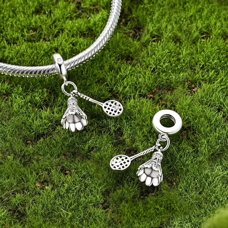 925 Sterling Silver Charms for Bracelets and Necklaces Beads Jewelry Charms for Women - color: Badminton Charm