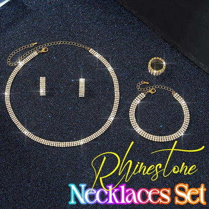 Aukmla Rhinestones Bridal Wedding Jewelry Set Silver Choker Necklaces Earrings Bracelet Ring Sets Prom Jewelry for Women - color: Gold